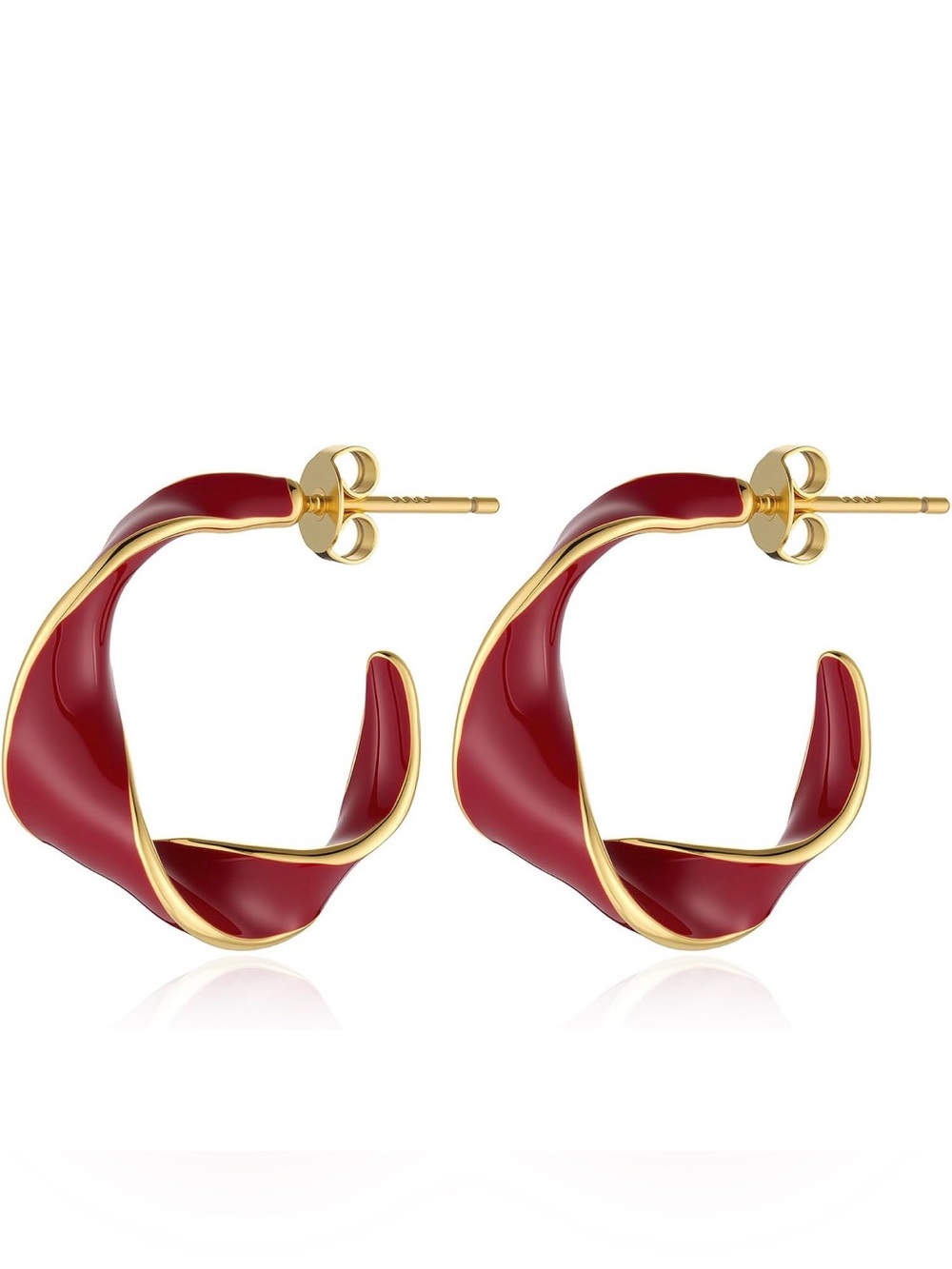 14 k Gold-plated Red Twisted Hoop Earrings